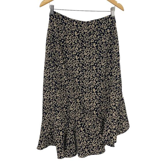 Nasty Gal Leopard Print Midi Skirt High Low High Waisted Black Cream Womens 6 - Picture 4 of 7